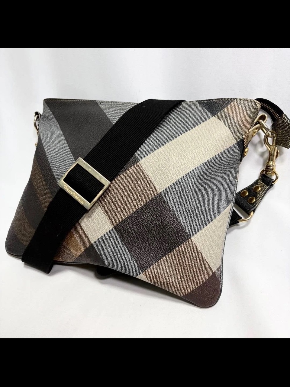 Vivienne Westwood Neutral Plaid Messenger Bag with Black Strap